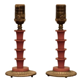 1930s Art Deco Stacked Form Bakelite Accent Lamps - A Pair For Sale