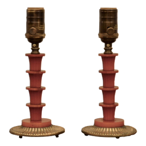 1930s Art Deco Stacked Form Bakelite Accent Lamps - A Pair
