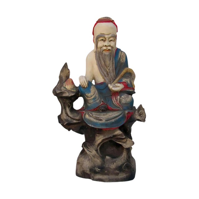 Chinese Hand Carving Camphor Wood Immortal of Longevity Statue For Sale