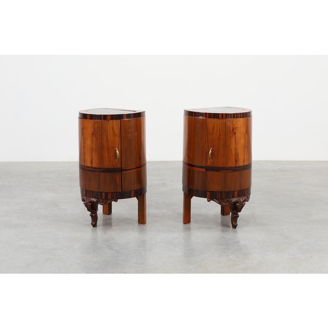 Modern Art Deco Walnut and Marble Nightstands, Italy, 1920s, Set of 2 For Sale - Image 3 of 18