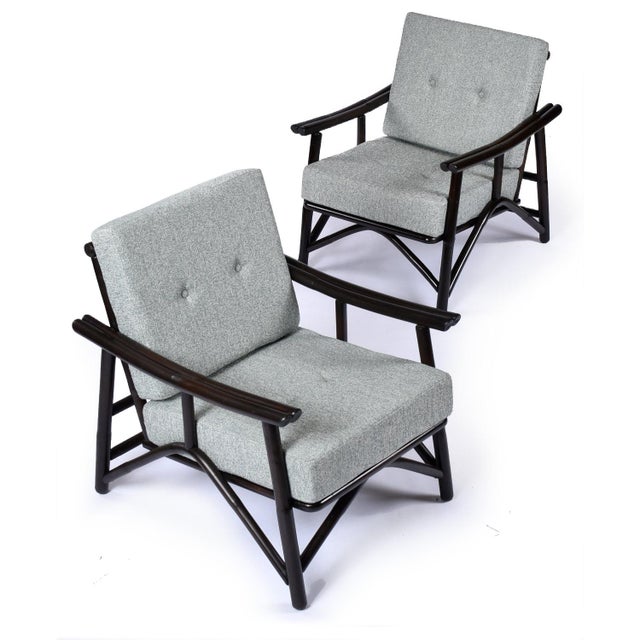 Mid-Century Modern Pair John Wisner for Ficks Reed Far Horizons Light Blue Rattan Lounge Chairs For Sale - Image 3 of 16