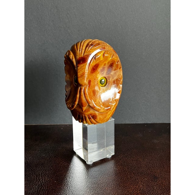 Vintage MCM Carved Alabaster Owl on Lucite Stand For Sale - Image 9 of 12
