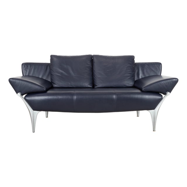 1600 2-Seater Sofa in Dark Blue Leather from Rolf Benz For Sale