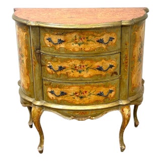 Late 19th C. Venetian Polychromed Chest / Commode with Marbleized Cartouche Top For Sale