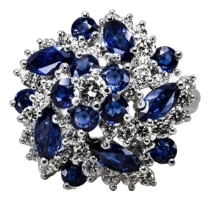 Late 20th Century Platinum Sapphire & Diamonds Cocktail Ring, Size 5