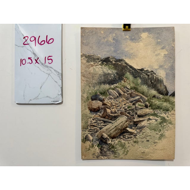 Paint Early 20th Century Attributed to Frank Henry Mason British Rocky Mountain Landscape Watercolor For Sale - Image 7 of 7
