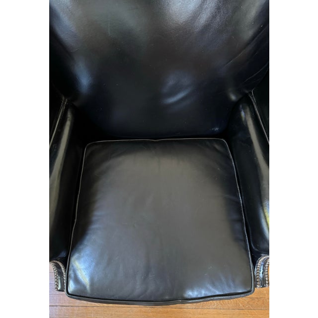 Black 1950s Georgian Style Black Leather Wingback Chair For Sale - Image 8 of 12