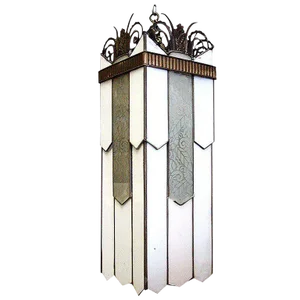 Early 20th Century Early 20th Century Large Art Deco Geometric Leaded Glass Chandelier With Scrolling Top