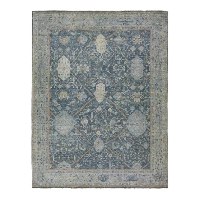 Modern Blue Tabriz Indian Wool Rug Handmade With Allover Pattern by Apadana For Sale
