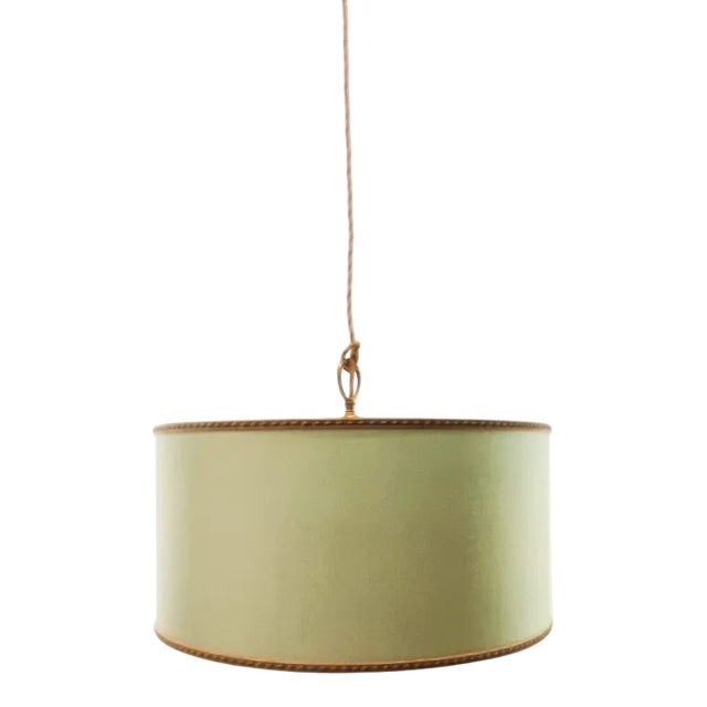 Fabric with Gold Silk Cord Suspension Light For Sale