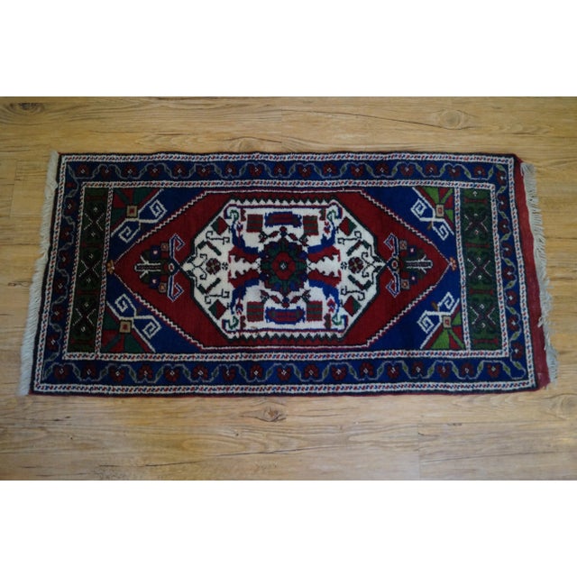 Hand Knotted Blue Wool Tribal Rug - 1′11″ × 3′8″ For Sale In San Antonio - Image 6 of 6