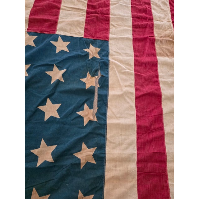 Early 20th C Cotton American Flag With Patina For Sale - Image 16 of 18