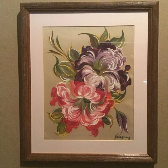 Mid Century Original Oil Floral Painting on Silk, Framed For Sale In Dallas - Image 6 of 6