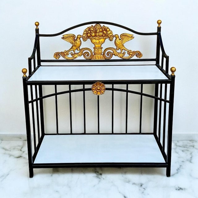 Late 20th Century Italian Neo-Classical Style Cast Aluminum Console Table / Server / Etagere Pair Available For Sale - Image 5 of 6