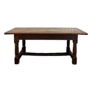 Antique English Country Farm Dining Breakfast Table Farmhouse 75" Wide Oak 19thC For Sale