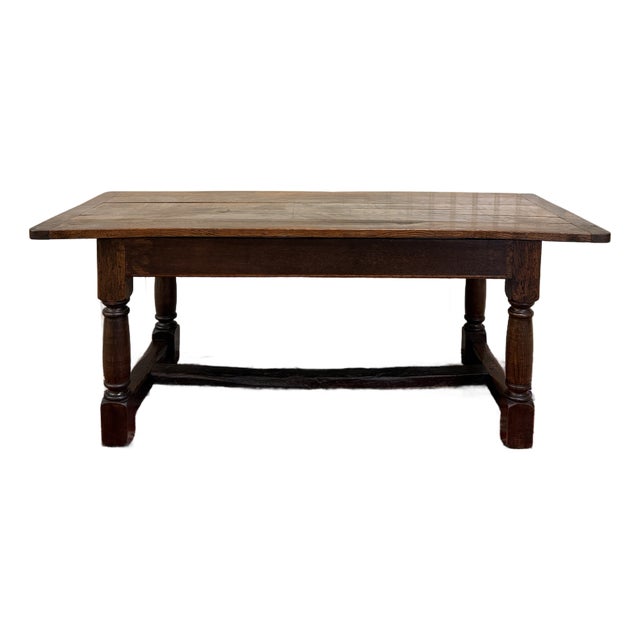 Antique English Country Farm Dining Breakfast Table Farmhouse 75" Wide Oak 19thC For Sale
