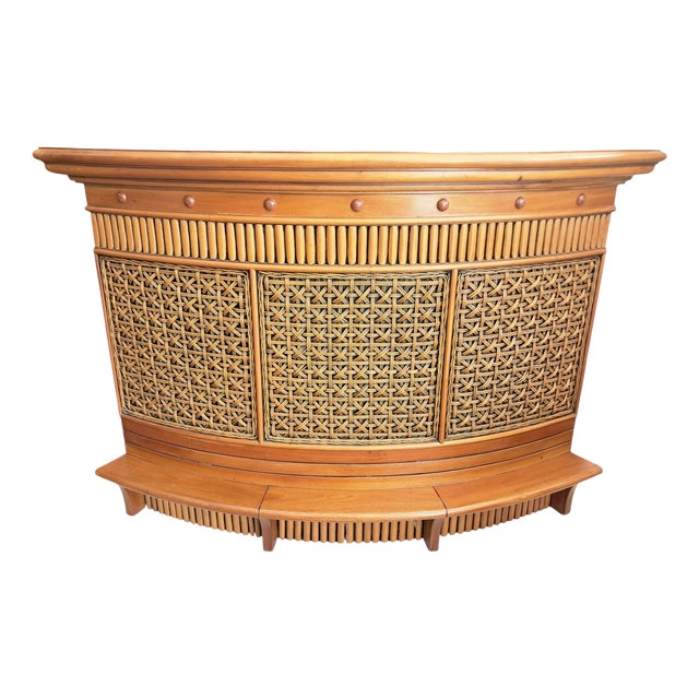 Vintage Coastal Bohemian Bamboo Rattan Tropical Tiki Bar and Swivel Stools, 1970s, Set of 3 For Sale