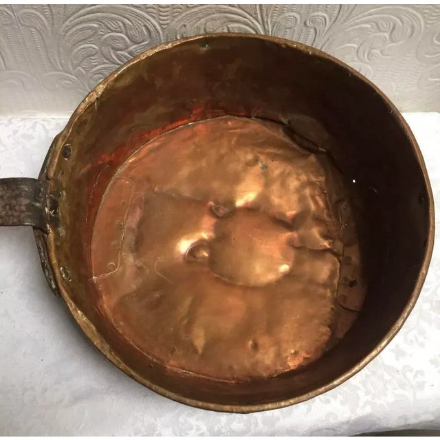 One of a kind Antique Primitive Huge Repaired Copper & Iron Pan that measures 26" long total with handle and the pan...