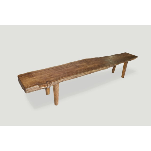 Andrianna Shamaris Live Edge Teak Wood Bench For Sale - Image 4 of 5