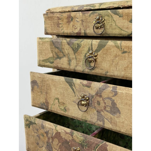Early 20th Century Antique Floral-Printed Fabric Covered Tabletop Haberdashery Cabinet, Circa Early 20th Century For Sale - Image 5 of 17