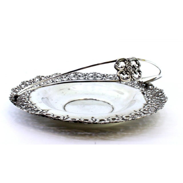 Fruit Bowl in Cut-Out Silver with Double Hinged Handle For Sale - Image 5 of 7