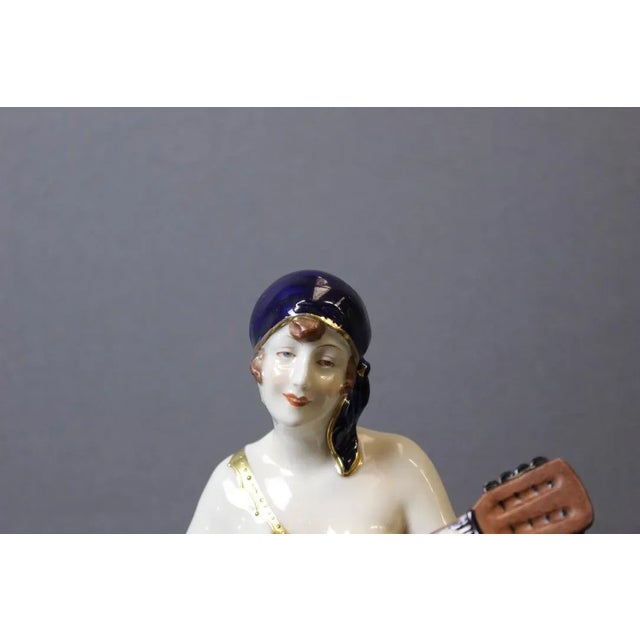 Art Deco Mandolin Player in Porcelain from Royal Dux, 1930s For Sale - Image 3 of 11