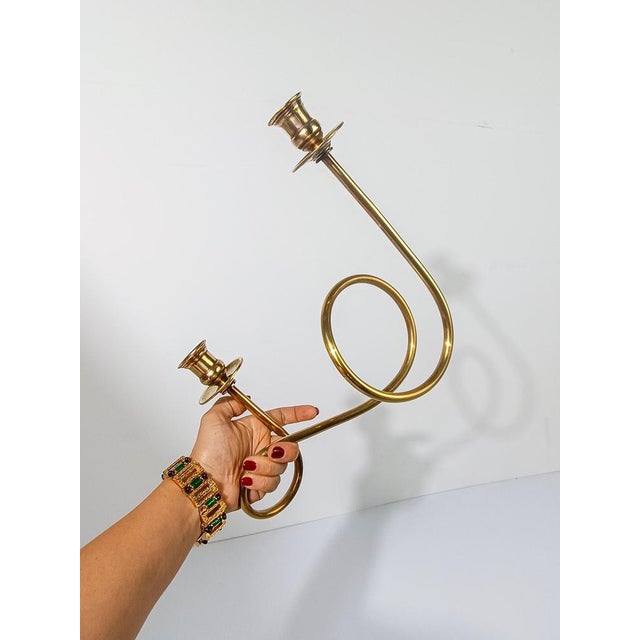 Mid-Century Modern Brass Candleholders in the style of Josef Frank, 1950s, Set of 2 For Sale - Image 6 of 18