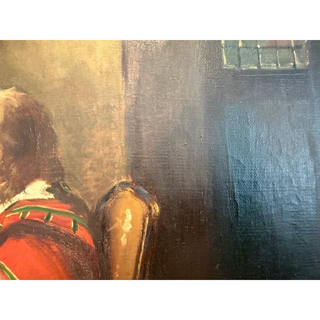 Brown Antique Oil Painting Signed Holly European Tavern Interior Genre Scene, Framed For Sale - Image 8 of 11