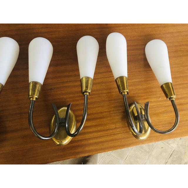 Metal Brass and Glass Wall Lamps attributed to Stilnovo, 1950s, Set of 2 For Sale - Image 7 of 7