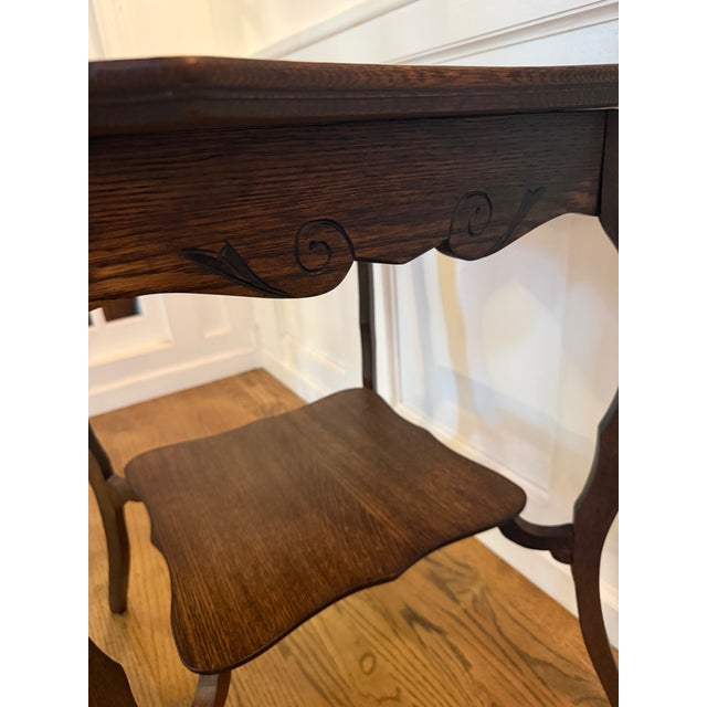 Mid 20th Century Oak Carved Scrollwork Occasional Table With Scalloped Top For Sale In New York - Image 6 of 6