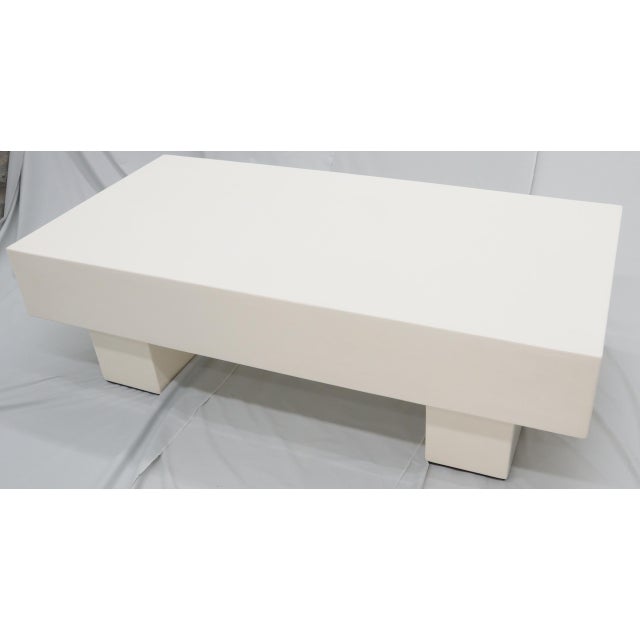 Robert Kuo Mid Century Modern Double Pedestal Thick Cream Off-White Lacquer Coffee Table For Sale - Image 4 of 11