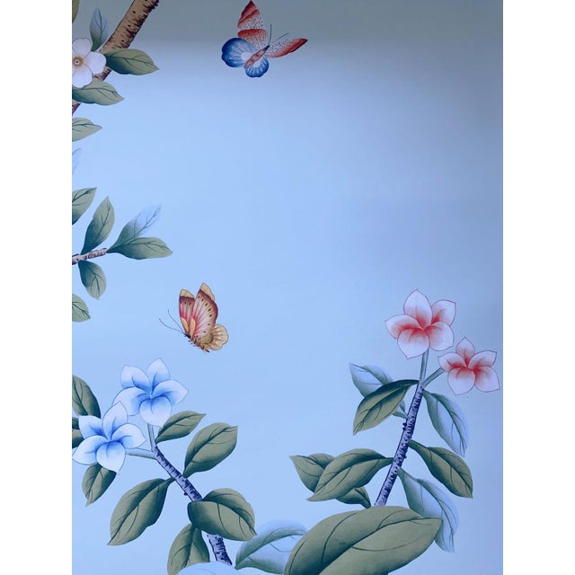 36"*72"/Panel, a Set of 4 Panels Light Blue Chinoiserie Birds and Flowers Artwork (No Frame),Tea Paper For Sale - Image 10 of 11