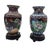 Chinese Pair of Vintage Chinese Cloisonné Vases on Wood Stands – Black Enamel With Autumn Floral Motif For Sale - Image 3 of 10