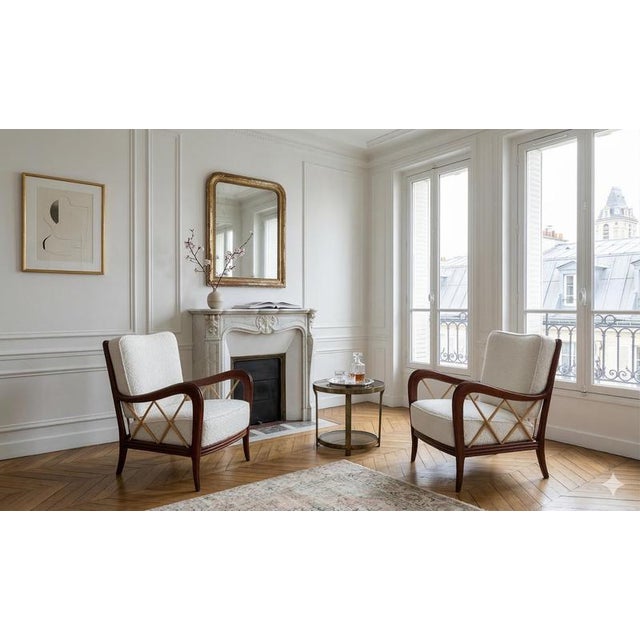 Pair of Mid-Century armchairs in the style of Paolo Buffa, Italy This is a very elegant pair of 1950s Italian armchairs,...