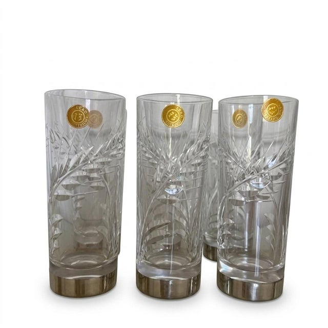 Metal Set of 6 RCR-Attributed Italian Cut Crystal Highball Glasses With 800 Silver Bases by Vincenzo Cei, Florence For Sale - Image 7 of 7