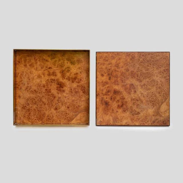 Large Elm Burl Wood and Brass Inlaid Lidded Box by Romeo Rega, 1970s For Sale - Image 6 of 8