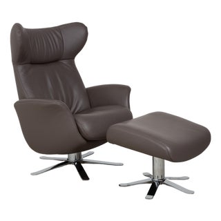 Set of Model 8115 Armchair and Ottoman in Leather and Chrome from Joop For Sale