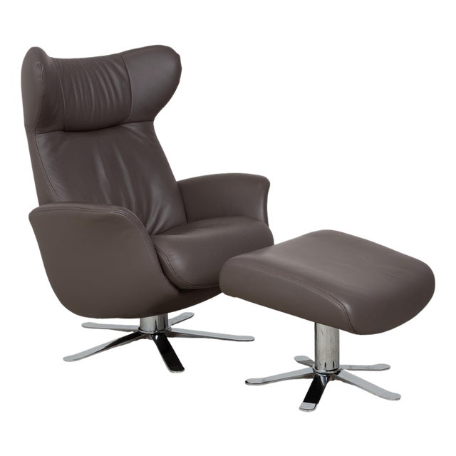 Set of Model 8115 Armchair and Ottoman in Leather and Chrome from Joop For Sale