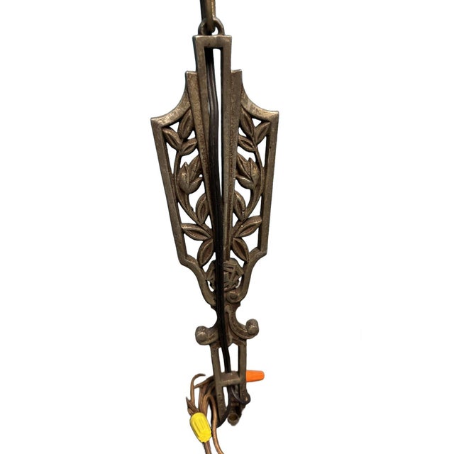 1930s Art Deco Brass Five Light Circular Chandelier by Markel W/ Original Chain For Sale In Los Angeles - Image 6 of 10