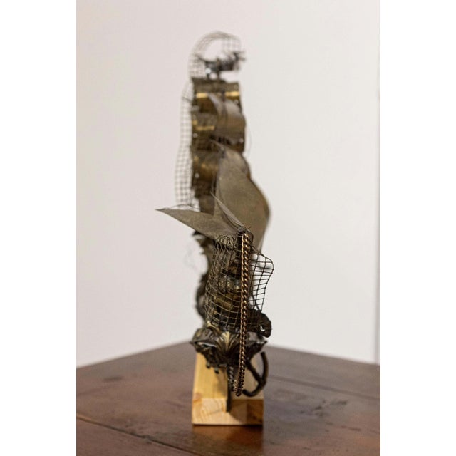 Italian Mid 20th Century Venetian Brass Four-Masted Model Ship with Detailed Décor, Mounted on Base For Sale - Image 3 of 9