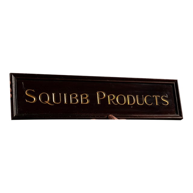 1920s e.r. Squibb and Sons Gilt Drugstore Display Sign For Sale
