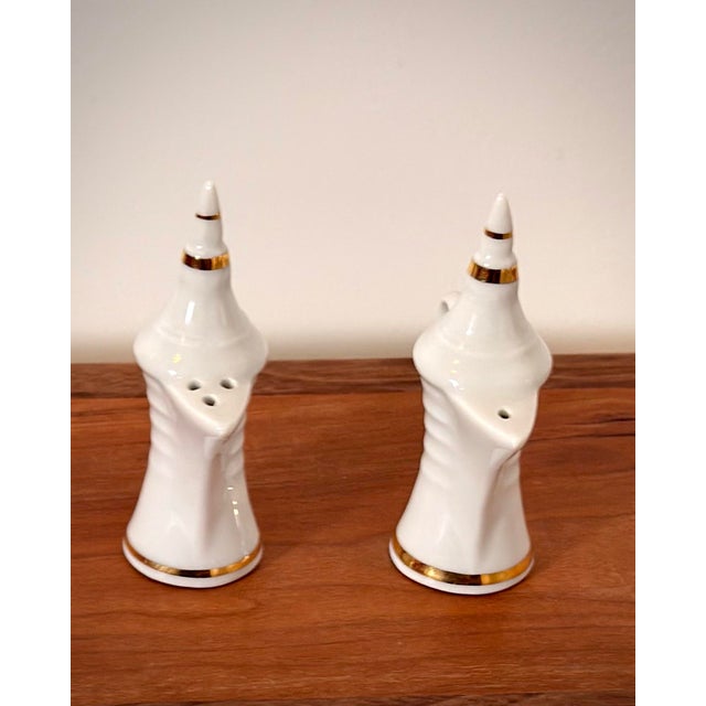 Islamic Vintage Limoges White and Gold Dallah Salt and Pepper Shakers For Sale - Image 3 of 8