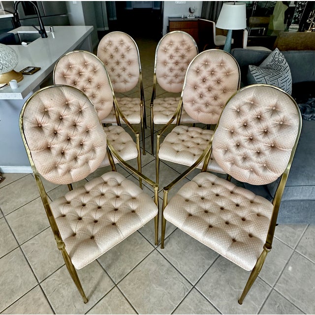 Mid-Century Modern Set 6 Brass Dining Armchairs by Mastercraft For Sale - Image 3 of 17