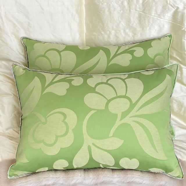 2000 - 2009 Family Room Green Floweret Damask Pillows - a Pair For Sale - Image 5 of 5