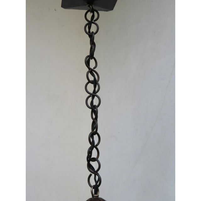 Small Antique Art Nouveau Wrought Iron and Glass Ceiling Lamp For Sale - Image 13 of 18