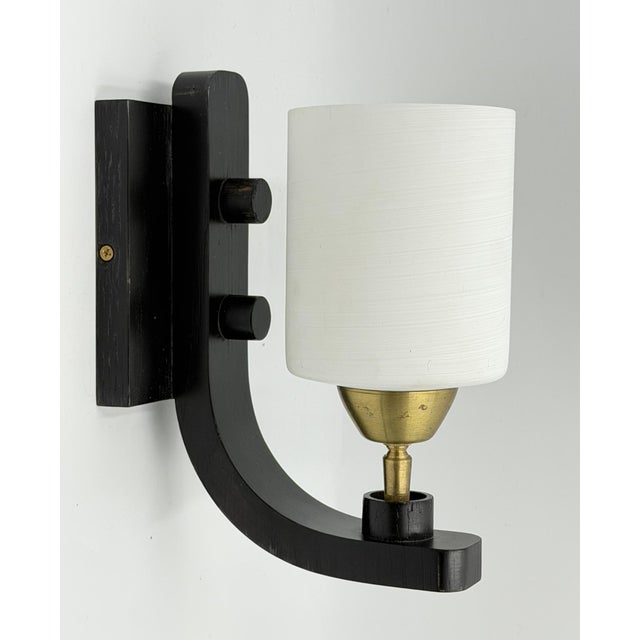 Paul Marra Ebonized Wood, Brass & Studio Glass Wall Sconces - a Pair For Sale - Image 9 of 18