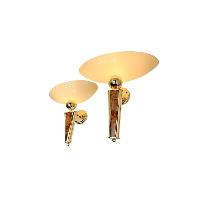 Burl Wood and Brass Wall Lamps in the style of Milo Baughman, 1970s, Set of 2 For Sale - Image 6 of 14