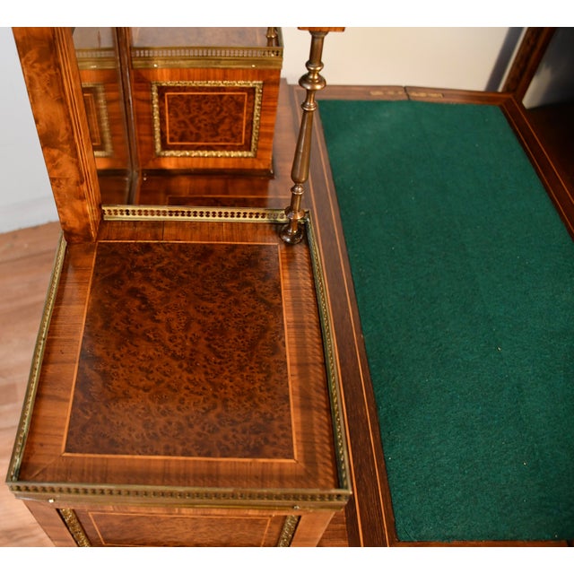 1900s Antique French Louis XVI Burl Walnut Satinwood Inlay Writing Desk For Sale - Image 13 of 18