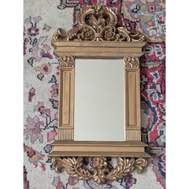 Glass Vintage Small Ornate Gold Wall Mirror For Sale - Image 7 of 9