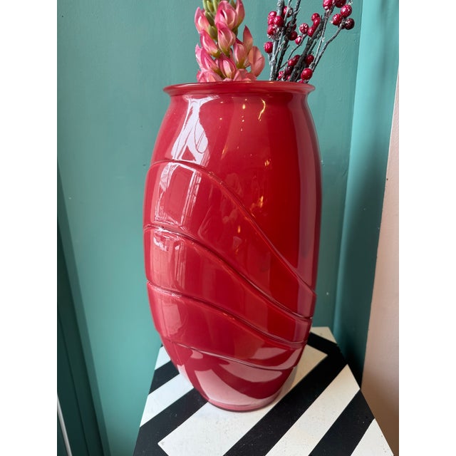 Art Deco Large Vintage Deco Style Ruby Glass Vase For Sale - Image 3 of 7